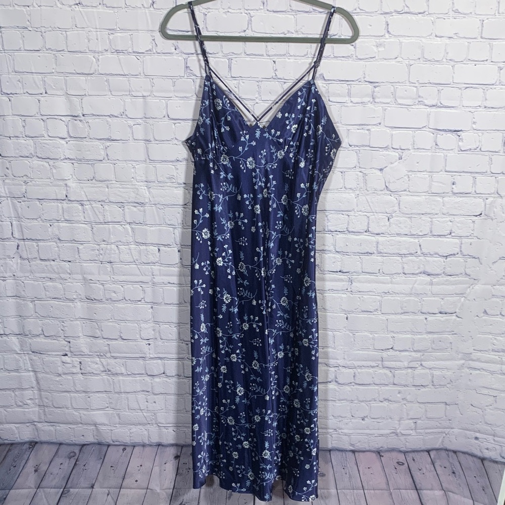 Inner Most Womens VTG Slip Dress Blue Floral Baby Doll Size L Silky Whimsigoth
